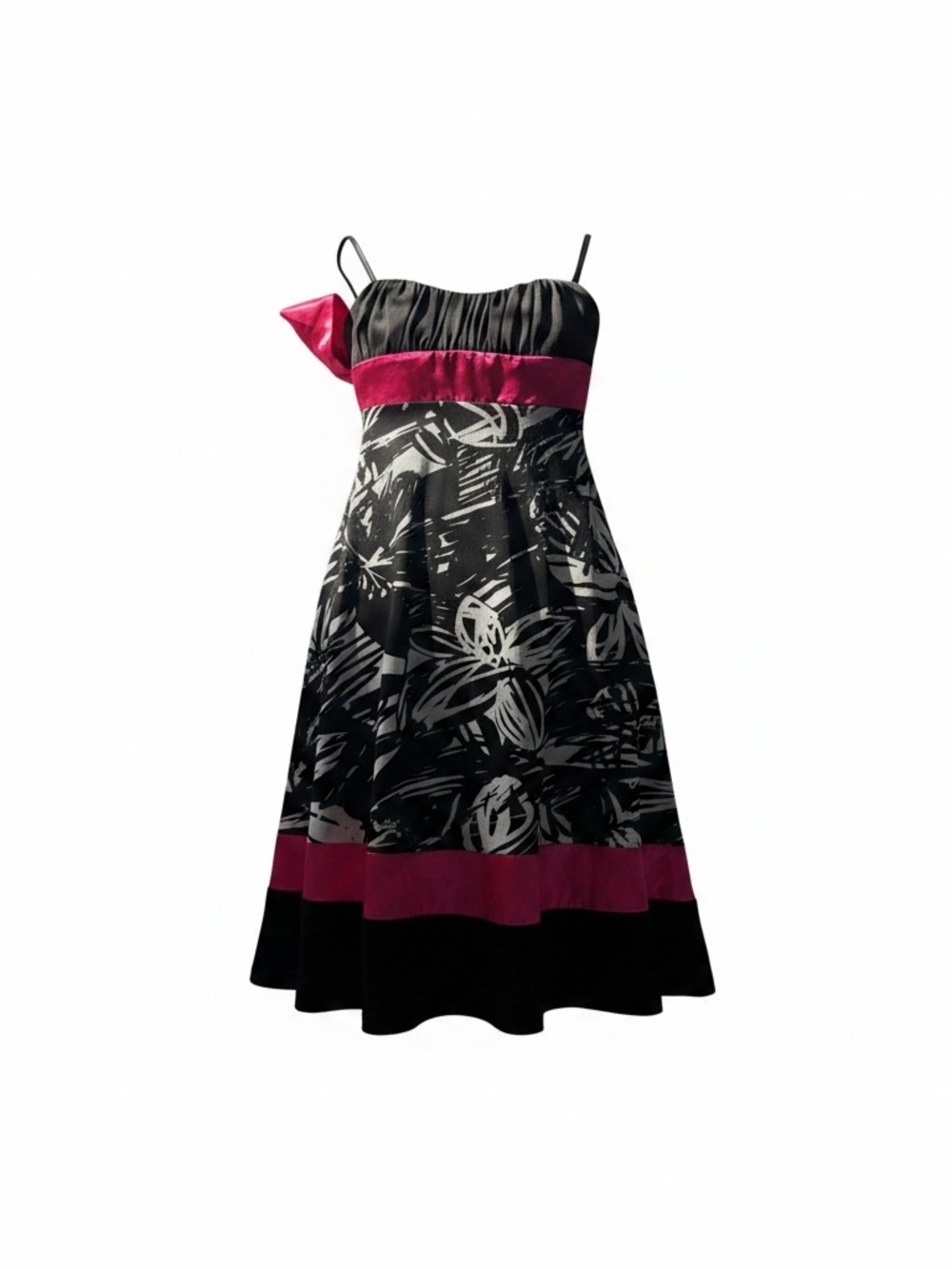 Ruby Rox Black & Fuchsia Floral Satin-Trim Midi Dress